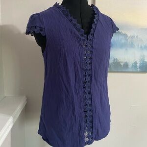 Navy Blue SHEIN size medium blouse with crochet trim